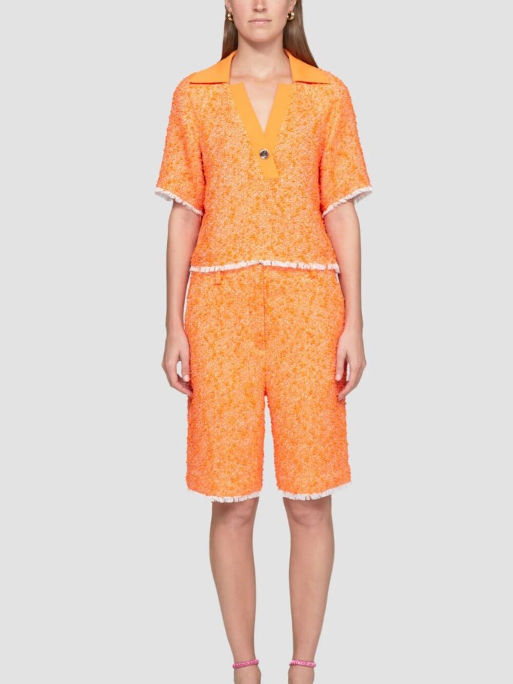 3.1 Phillip Lim Spring Tweed Walking Shorts in Neon Orange Size 2
